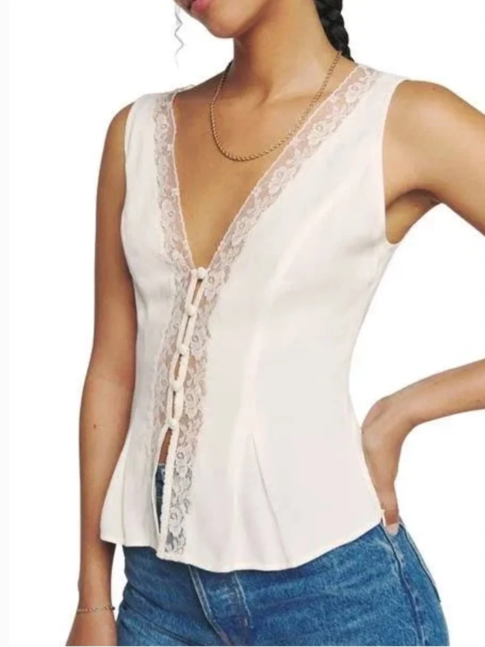 Reformation Cristina Sleeveless Blouse Ivory New - Picture 2 of 15